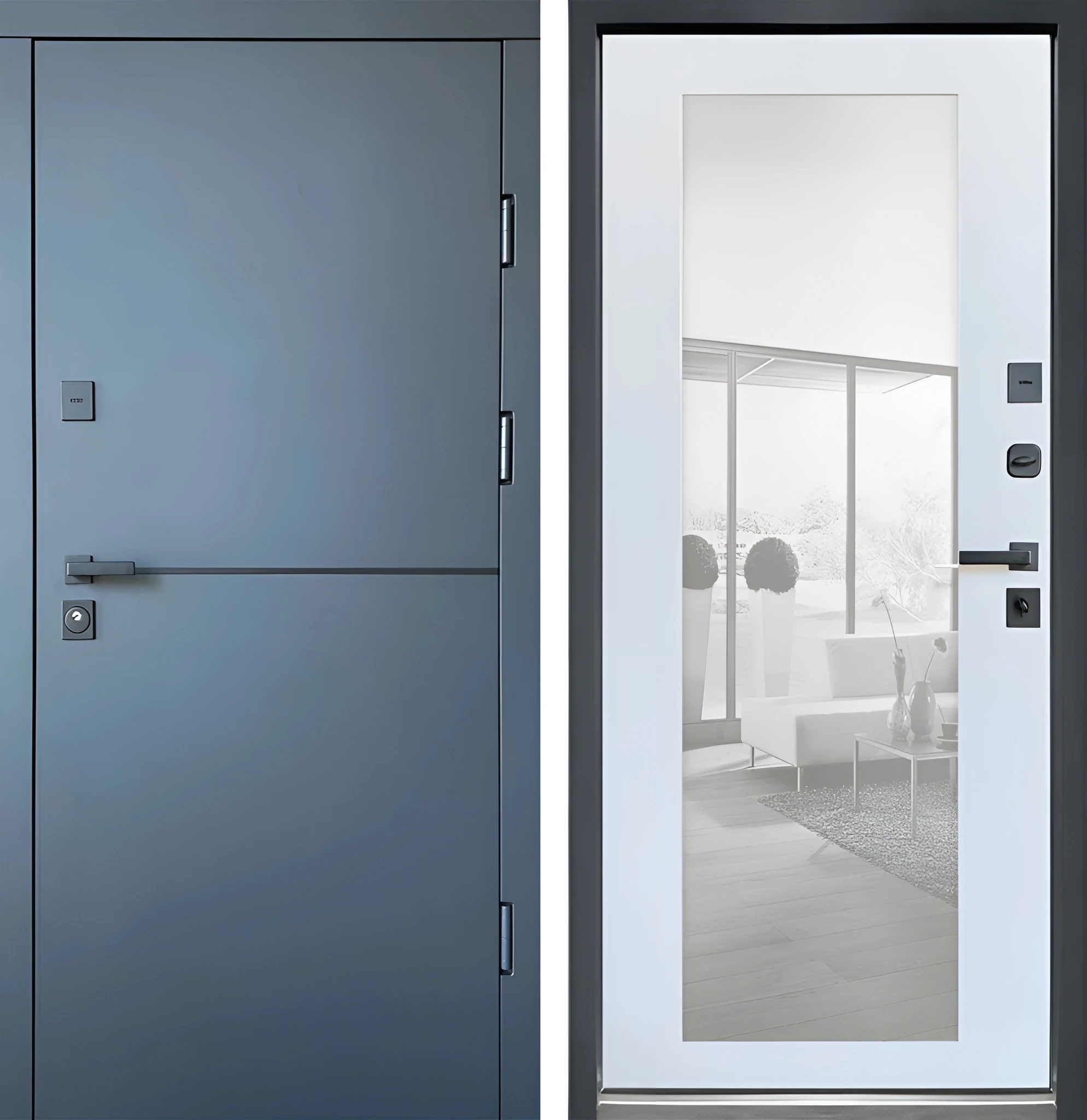 Входная стальная дверь минимализм с зеркалом и молдингом Брит-К03