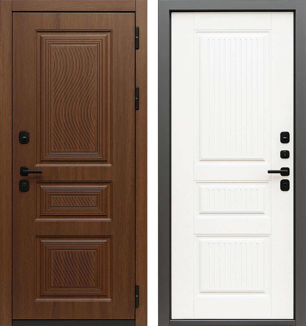 Входная стальная дверь МДФ Ореховый и Белый матовый Брит-К06