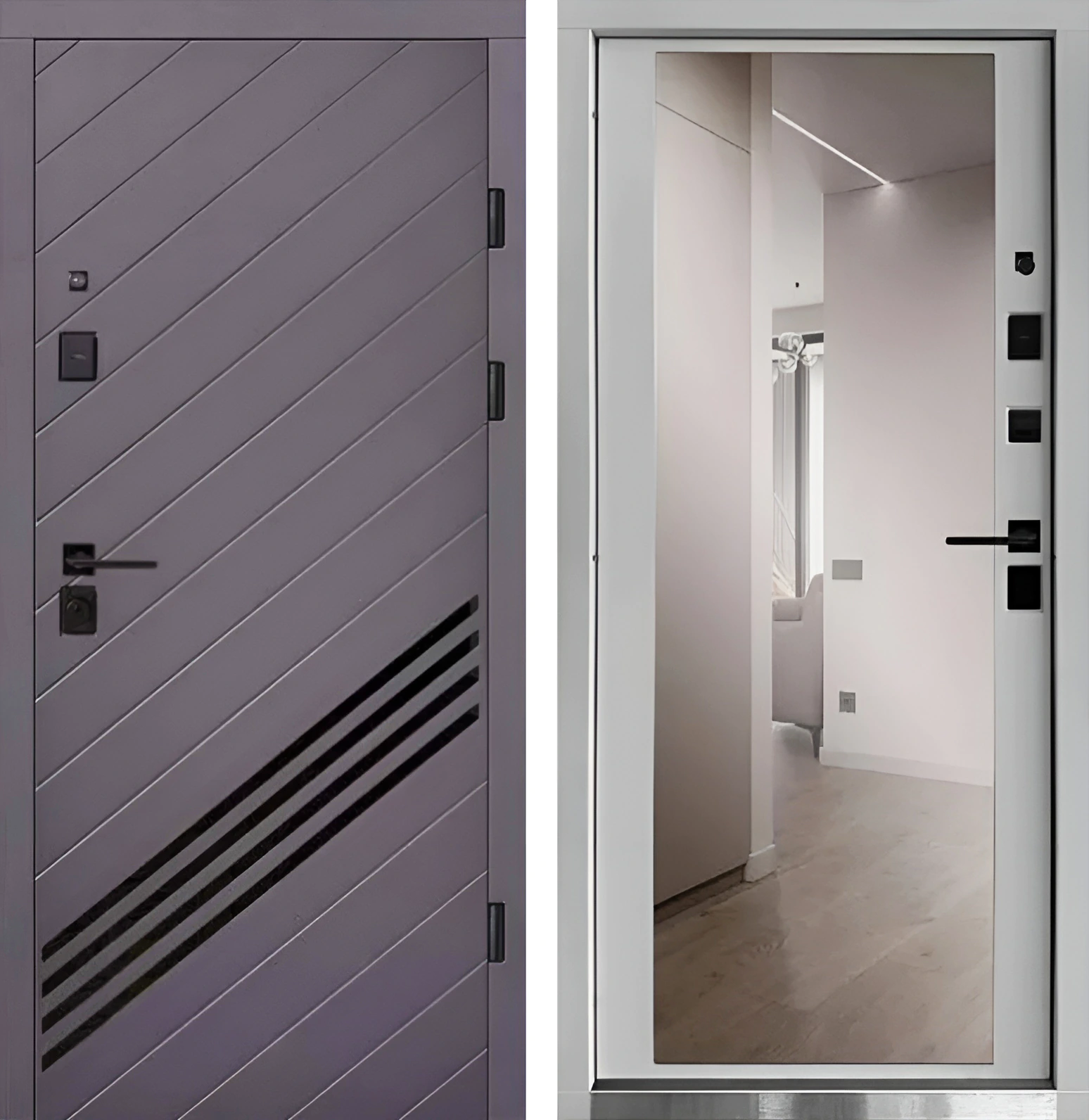 Входная дверь с полноразмерным зеркалом МДФ Королевский пурпур Речной перламутр Брит-К07