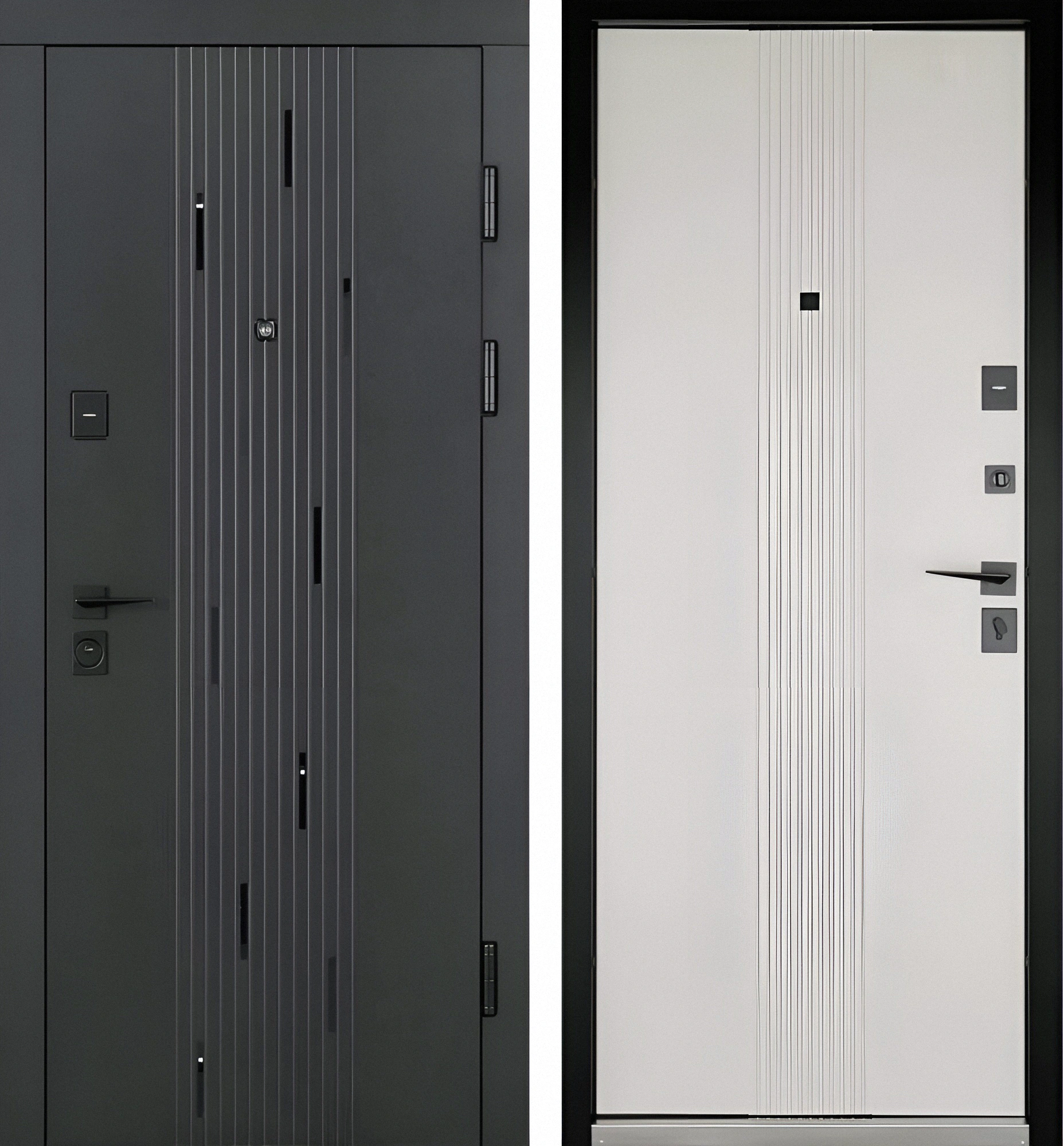 Входная дверь МДФ с молдингом Дождь в городе Антрацитово-серый Дымчато-белый Брит-К17