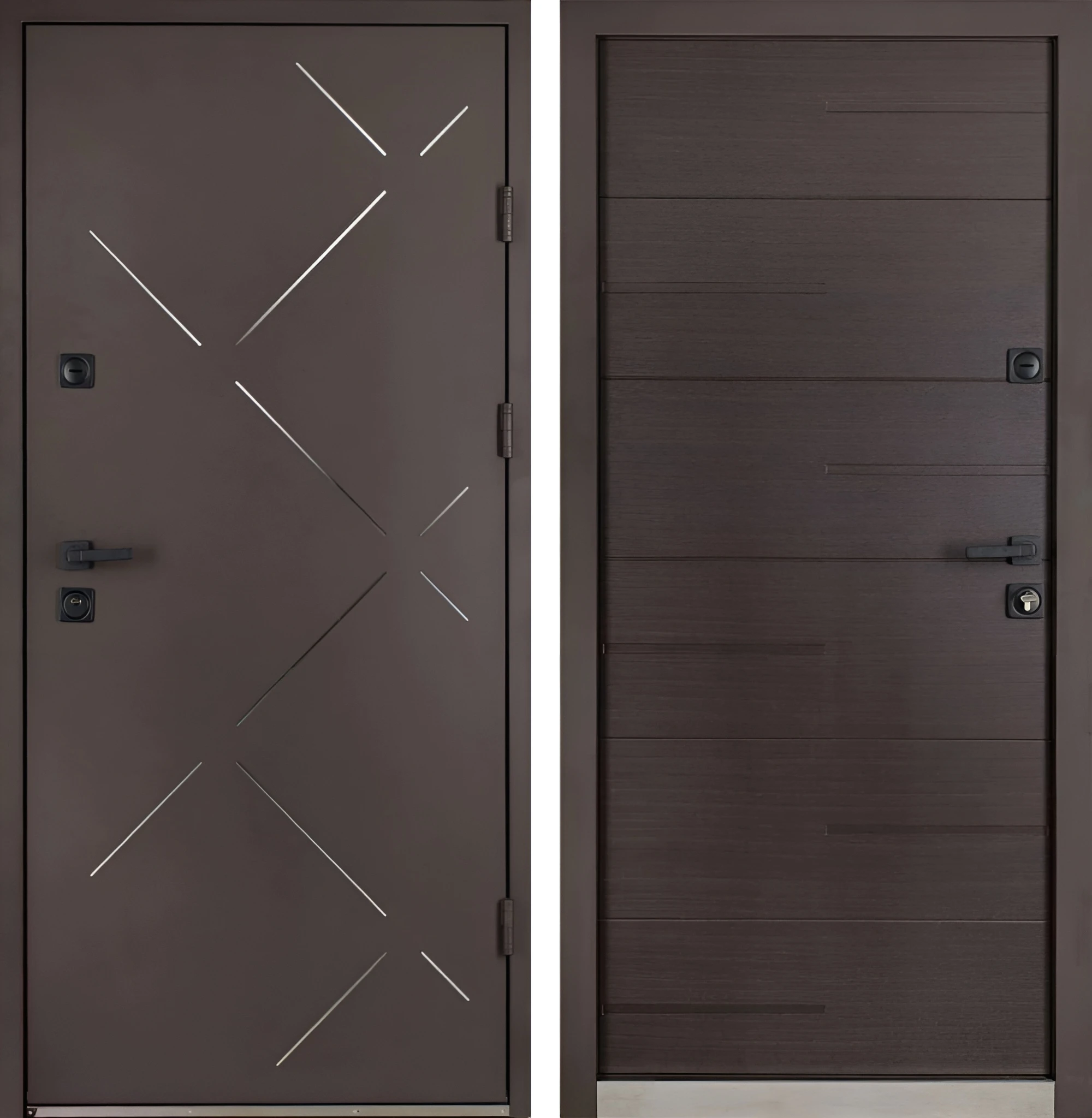 Входная дверь с молдингом «Перекрёстки» МДФ Шоколадно-коричневый Брит-К18