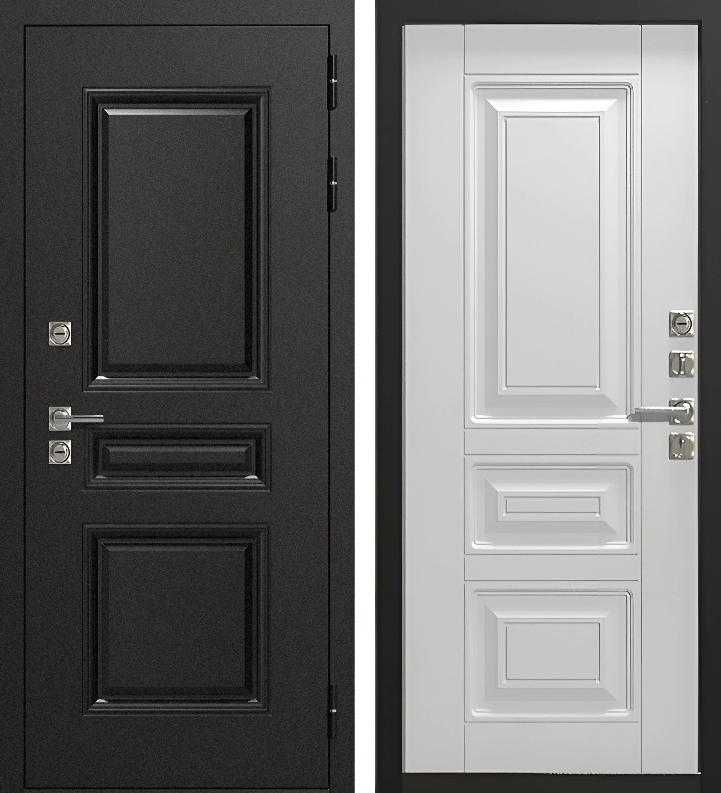 Стальная входная дверь с порошковым окрашиванием и МДФ-плитой внутри Чёрно-белый металлофилёнка Брит-К26