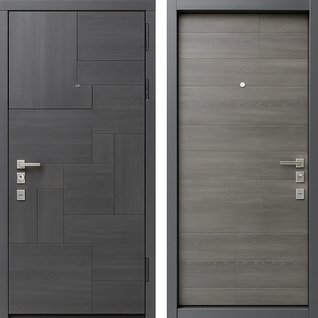 Дверь в квартиру с МДФ Лиственница Сандал Серый Брит-К30