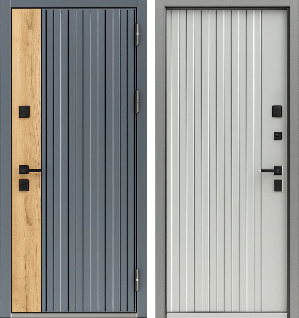 Входная дверь хай-тек комбинированный МДФ гладкий Грифельный Дымчатый Белый Брит-К34