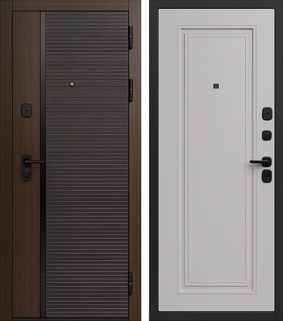 Входная дверь МДФ с молдингом Акация Серебристый Брит-К44