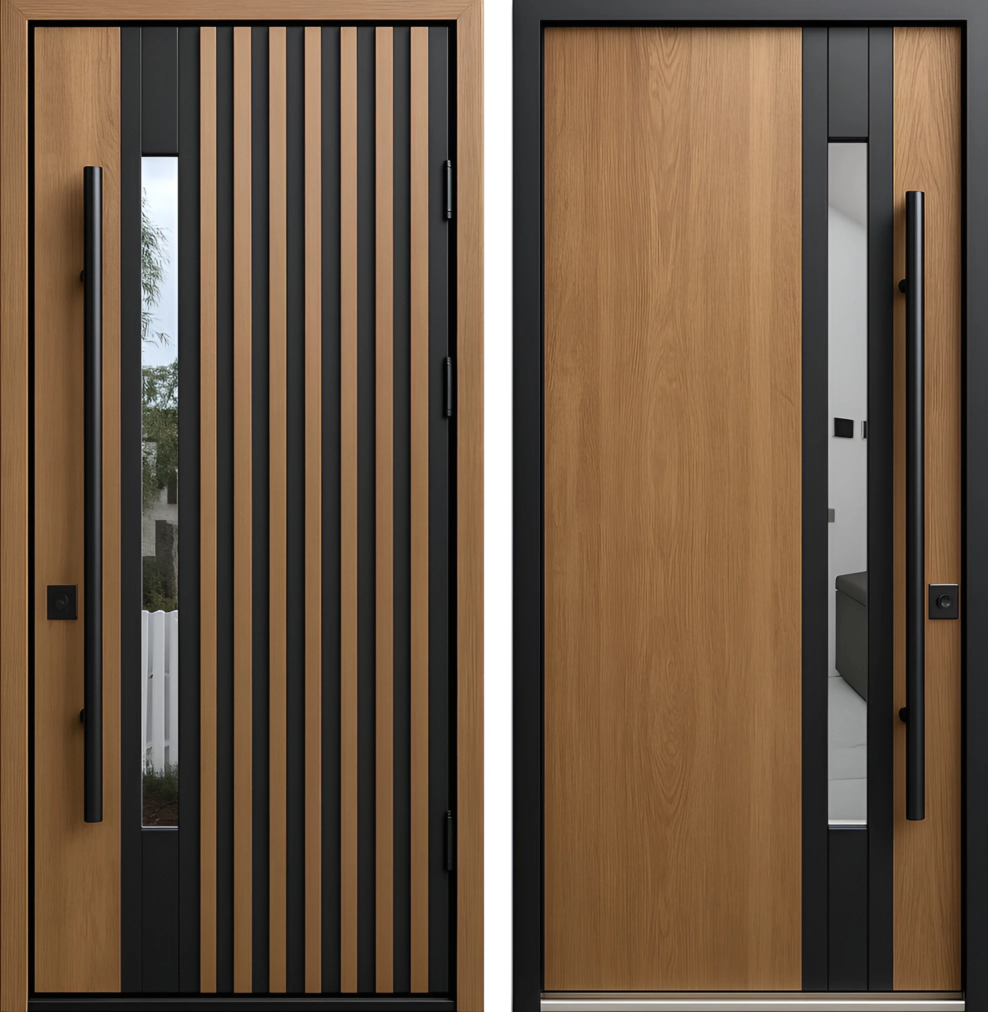 Входная дверь с длинной ручкой и стеклопакетом комбинированная отделка МДФ Брит-К55