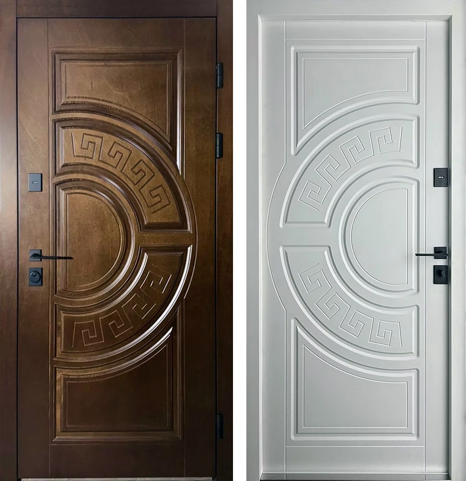 Коттеджная стальная дверь МДФ с патиной Дуб Рустик Белый Дым Форт-К06