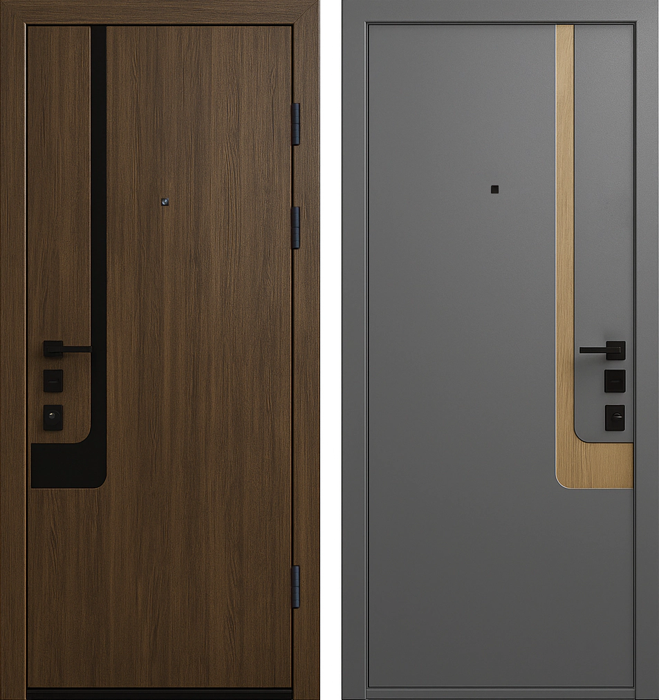 Входная дверь модерн с молдингом МДФ комбинированный Орех Стальной гладкий Форт-К32