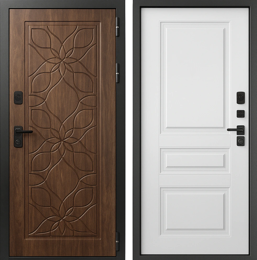 Входная дверь МДФ «Цветочный» Орех Американский Белый Форт-К71