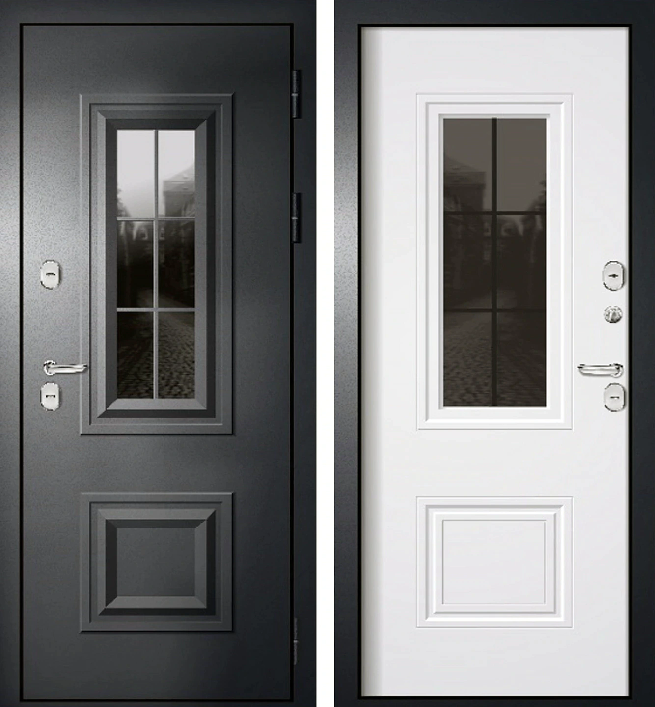 Входная дверь в частный дом металлофиленчатая со стеклопакетом и МДФ внутри Форт-К73