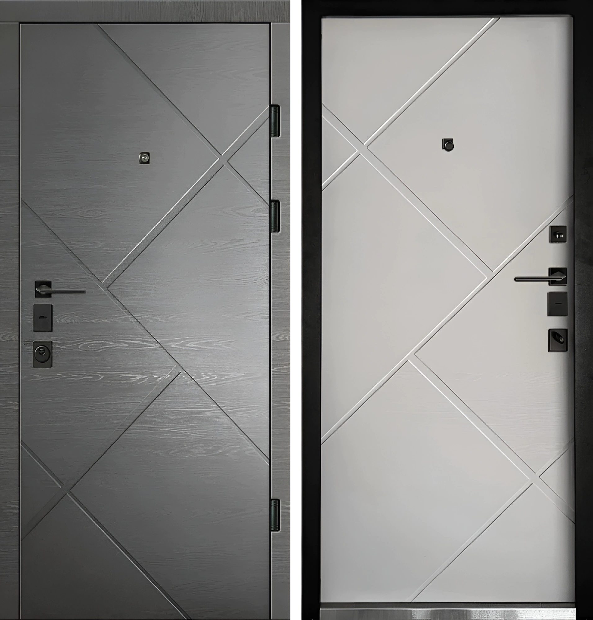 Входная дверь с МДФ-панелями «Расширение» Ясень Капучино Платиновый Брит-К77