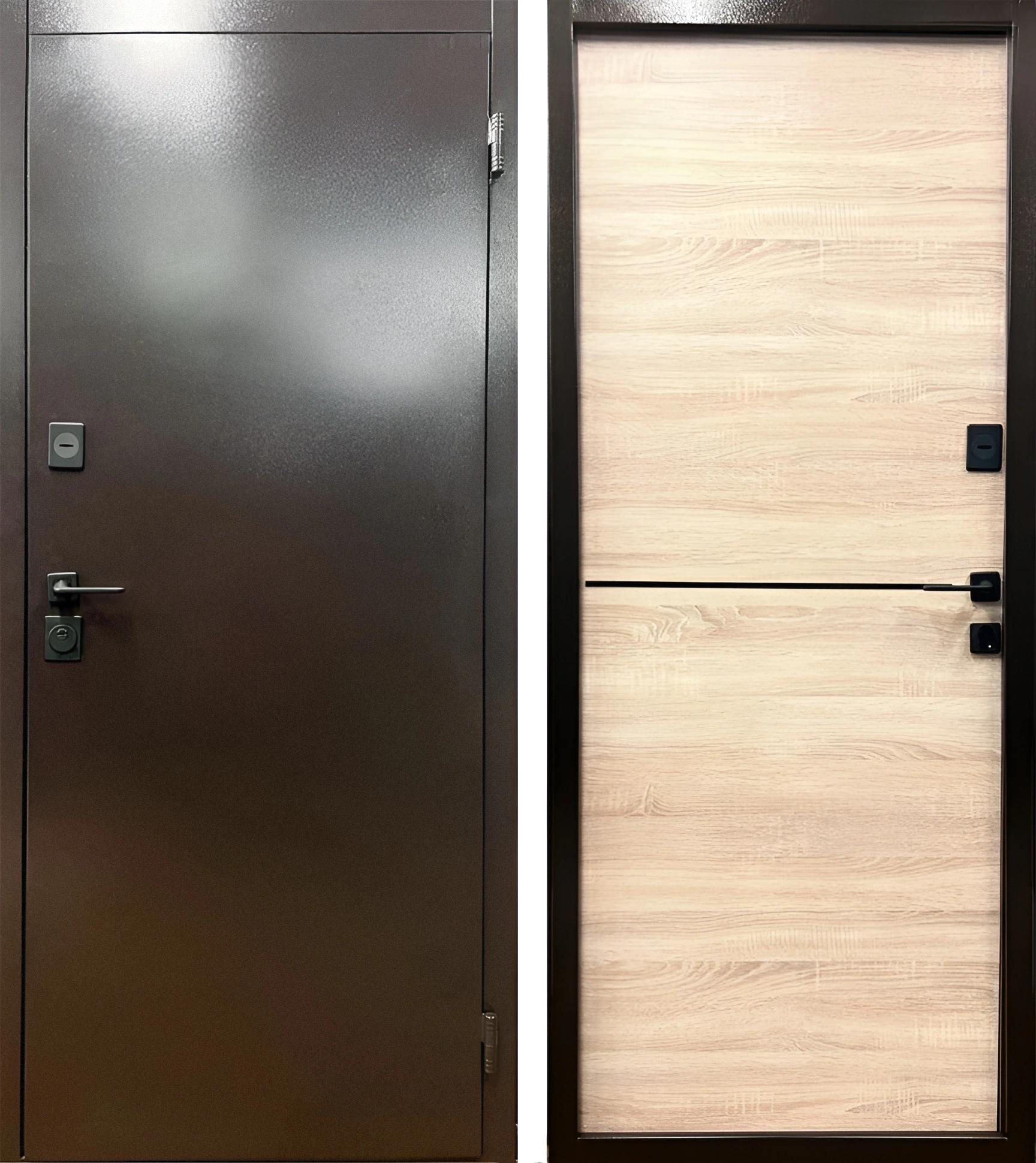 Входная дверь с полимерной краской и ламинатом RAL 8019 Дуб Сонома с молдингом Форт-К91