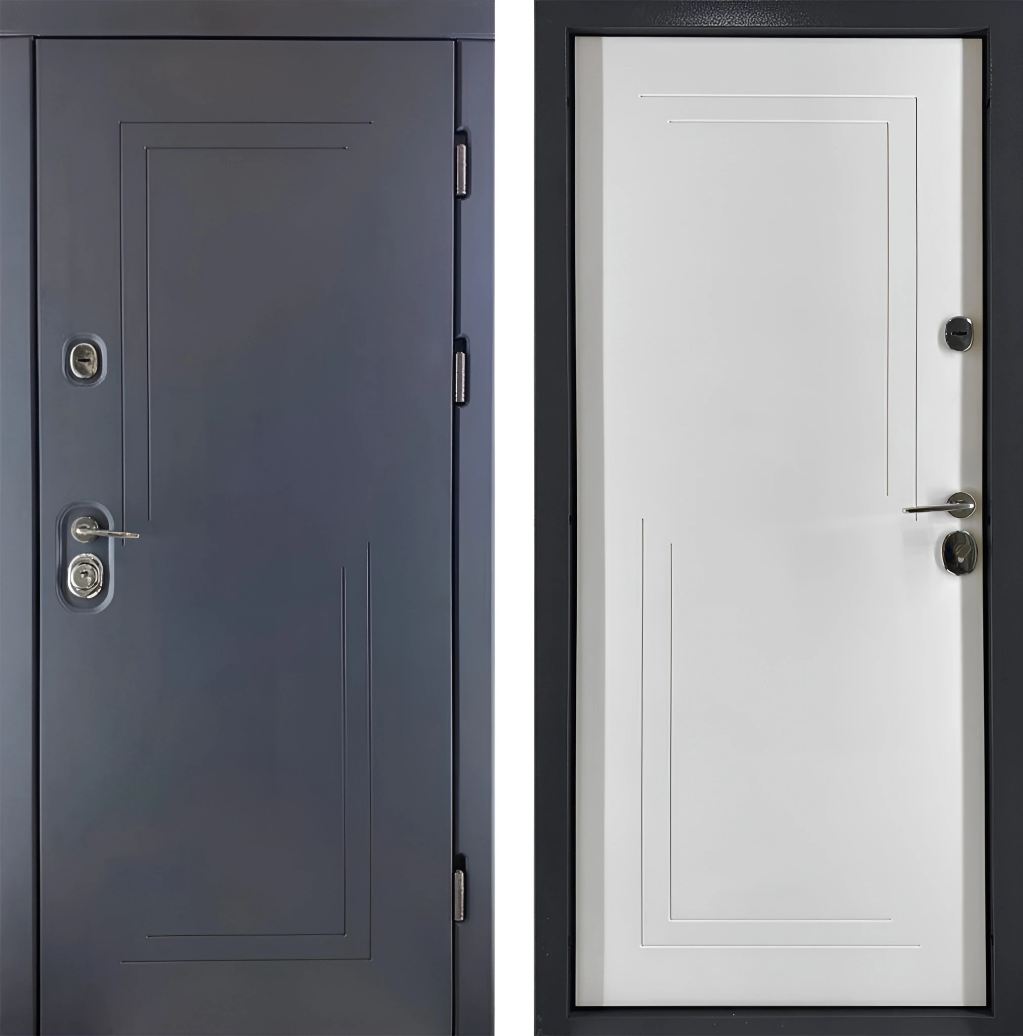 Входная дверь в минималистическом стиле МДФ гладкий Глубокий серый Белый Форт-К92