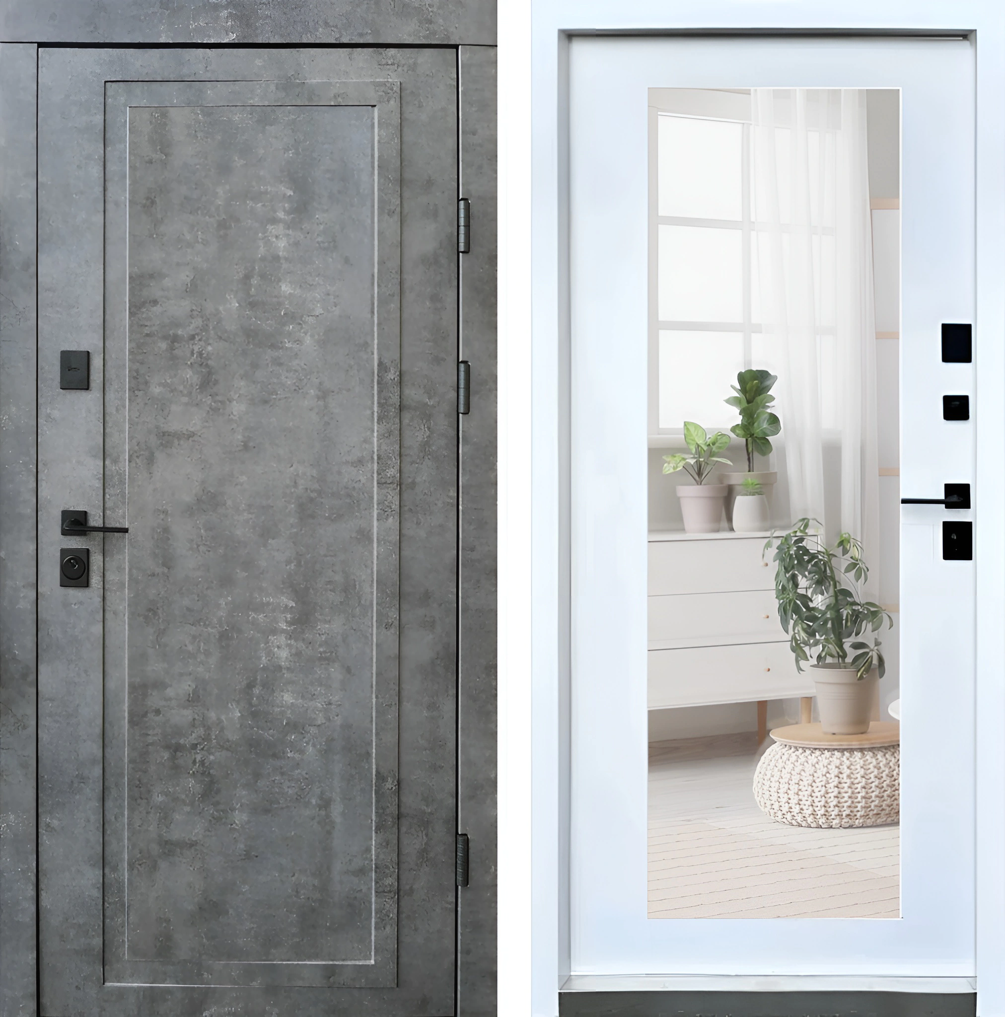 Входная дверь с зеркалом в стиле Лофт Бетонный Серый Белоснежный Форт-К94