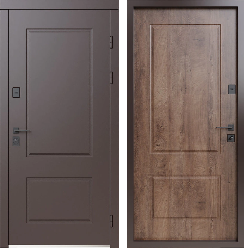 Входная дверь с порошковым напылением и МДФ RAL 8019 Дуб Сильверджек Крит-К16