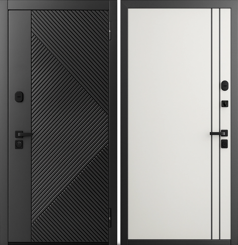 Стальная входная дверь МДФ геометрия рекурсия Оникс Белый дым с молдингом Крит-К36