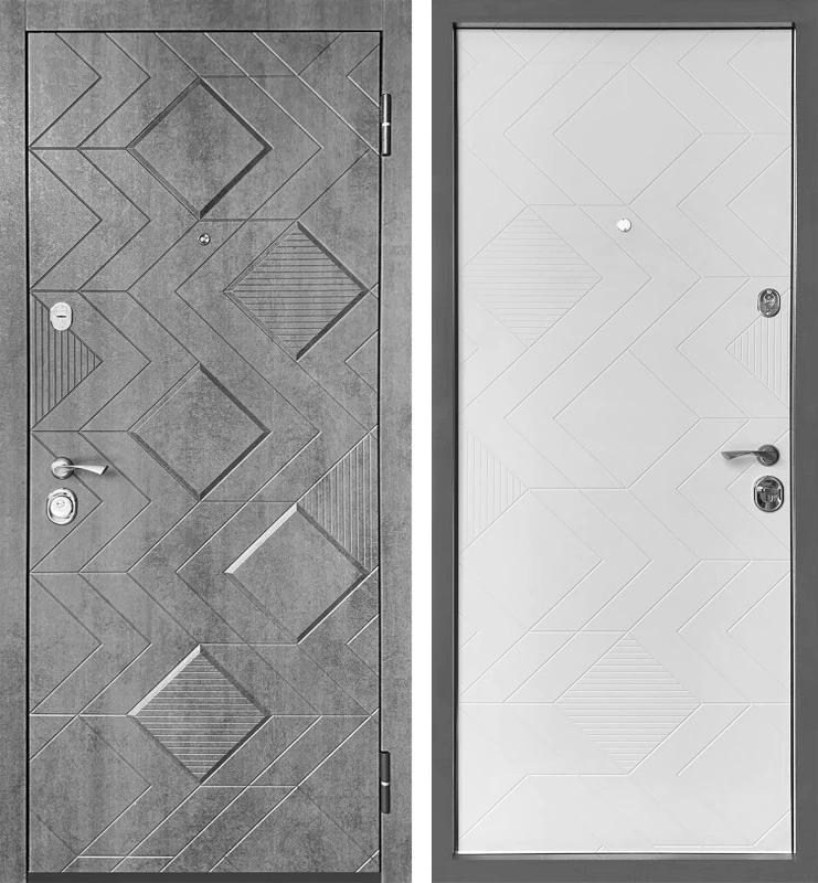 Входная дверь Лофт с МДФ объёмный «Ромбы» Серый Бархат Циркон Крит-К61