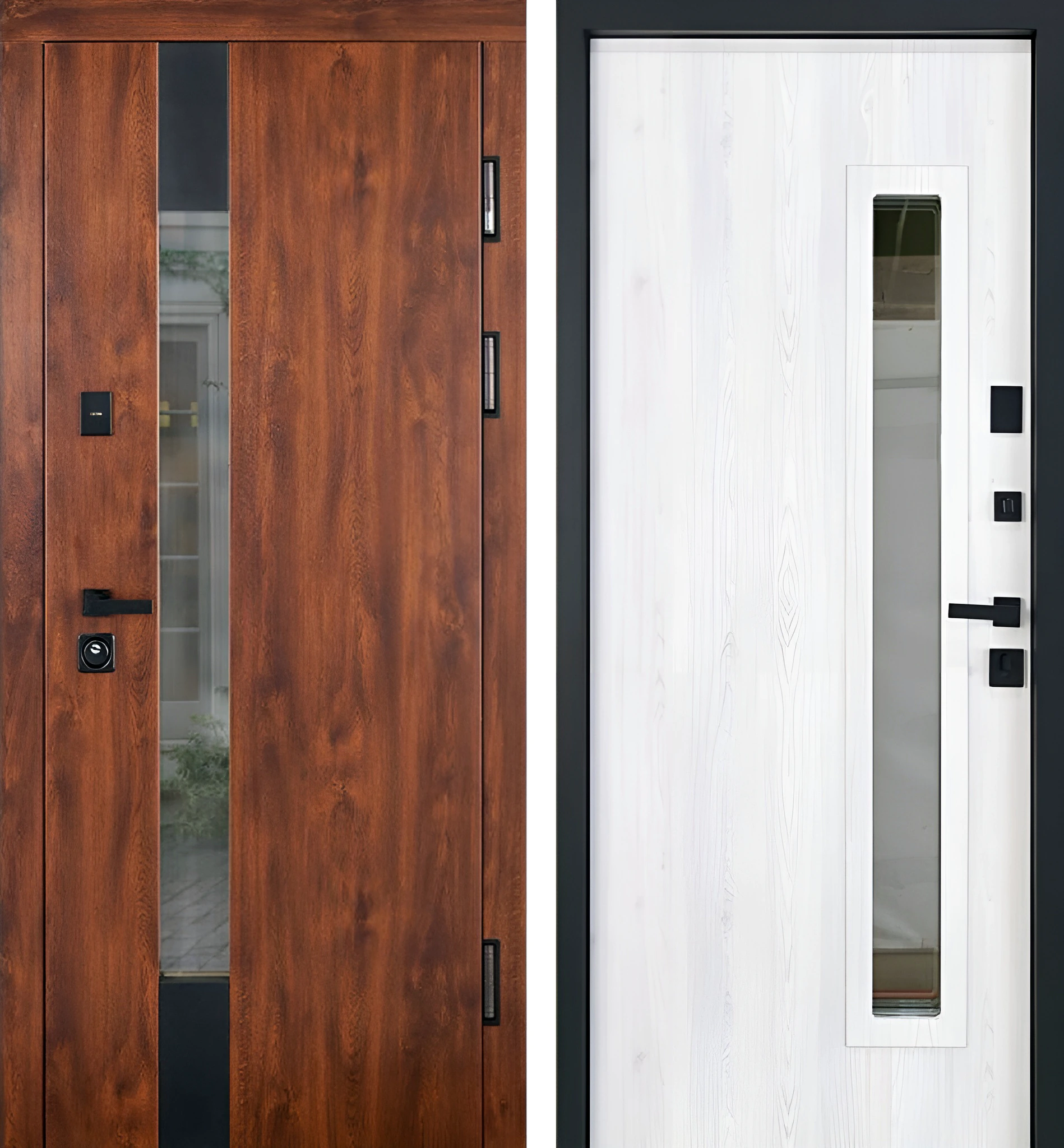 Дверь для дома со стеклопакетом и МДФ с декоративной накладкой Орех Антик Орех Акира Крит-К62