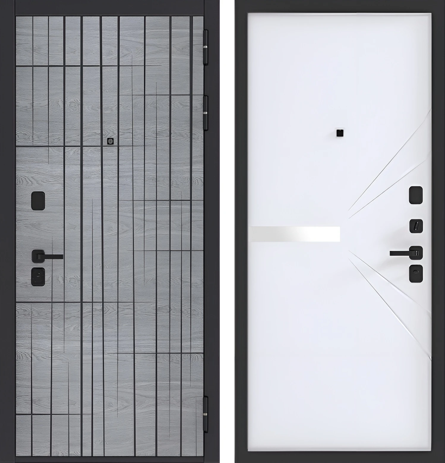 Входная дверь МДФ «Абстракция» с молдингом Дуб Санремо Белый Крит-К63