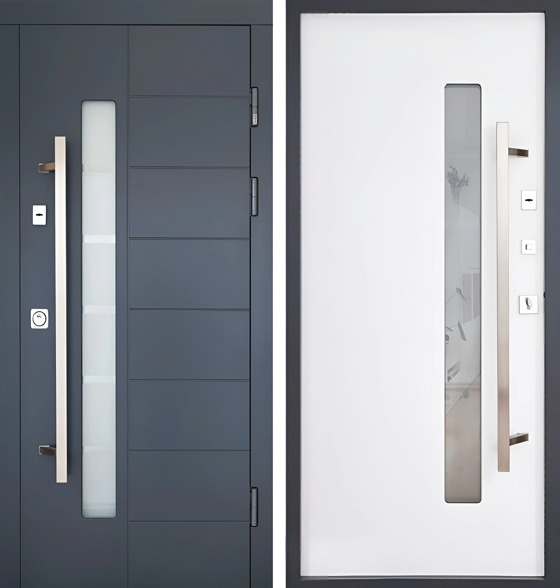 Входная дверь с окном и длинной ручкой МДФ Шифер Белоснежный Крит-К65