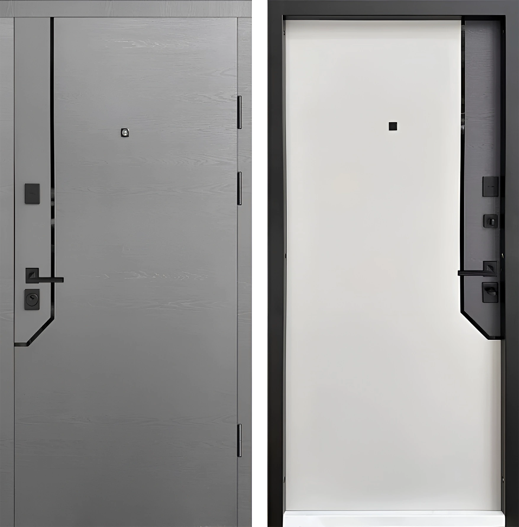 Входная дверь МДФ с молдинг-инсталляцией комбинированный Серый Гейнсборо Крит-К66