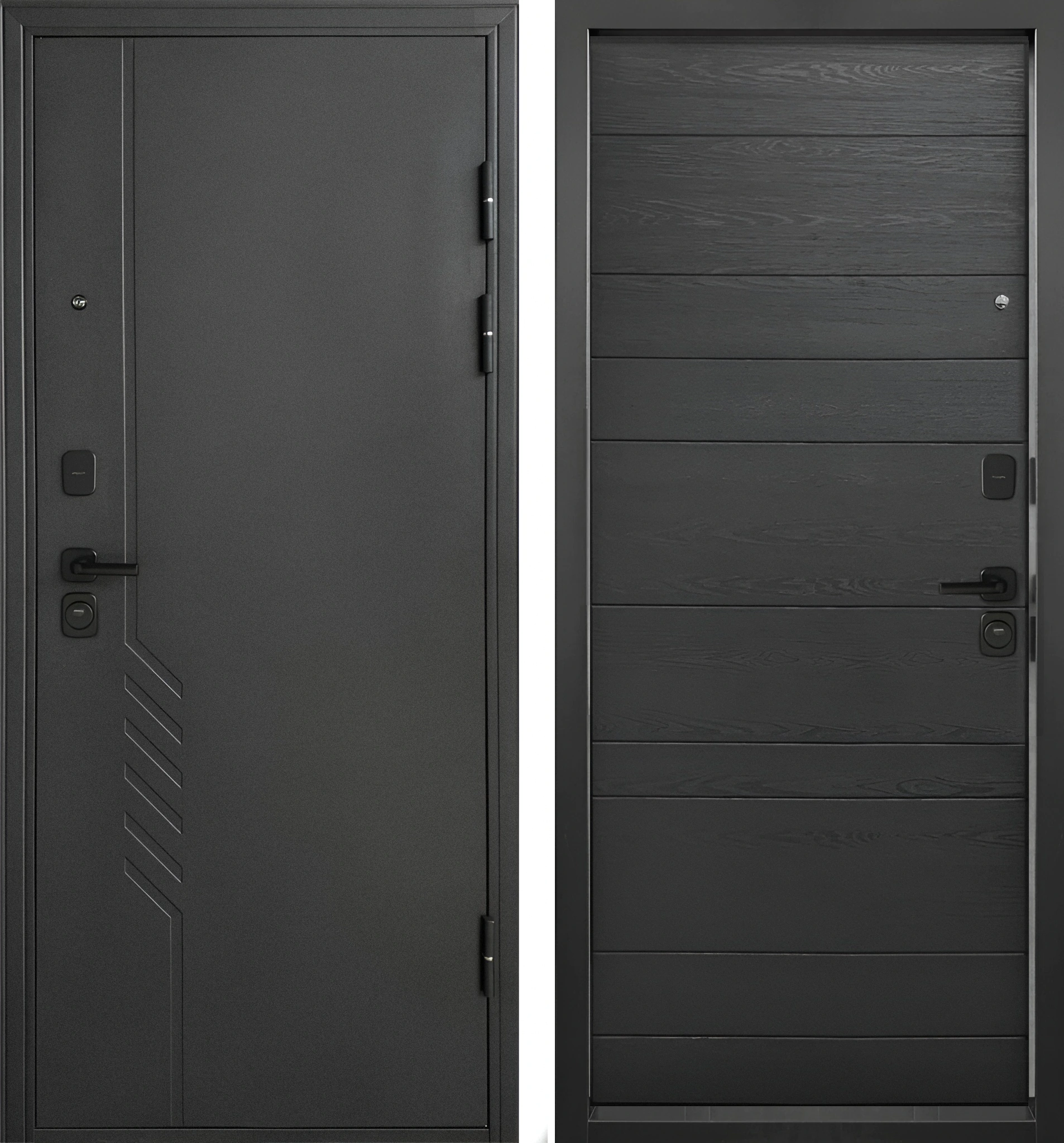 Входная дверь с давленным узором и ламинатом RAL 9005 Дуб Угольный Форт-К68