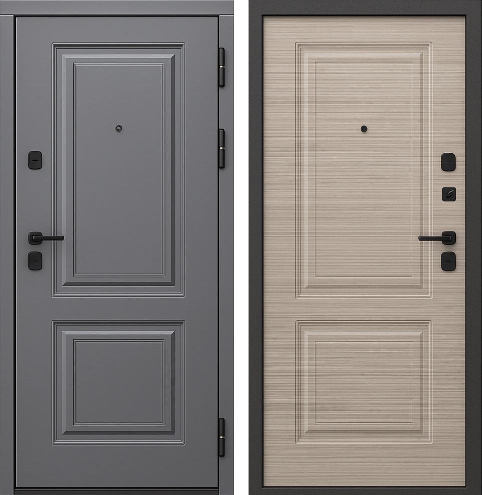 Входная одностворчатая дверь МДФ Гладкий Асфальт и Дуб молочный Прайд-К42