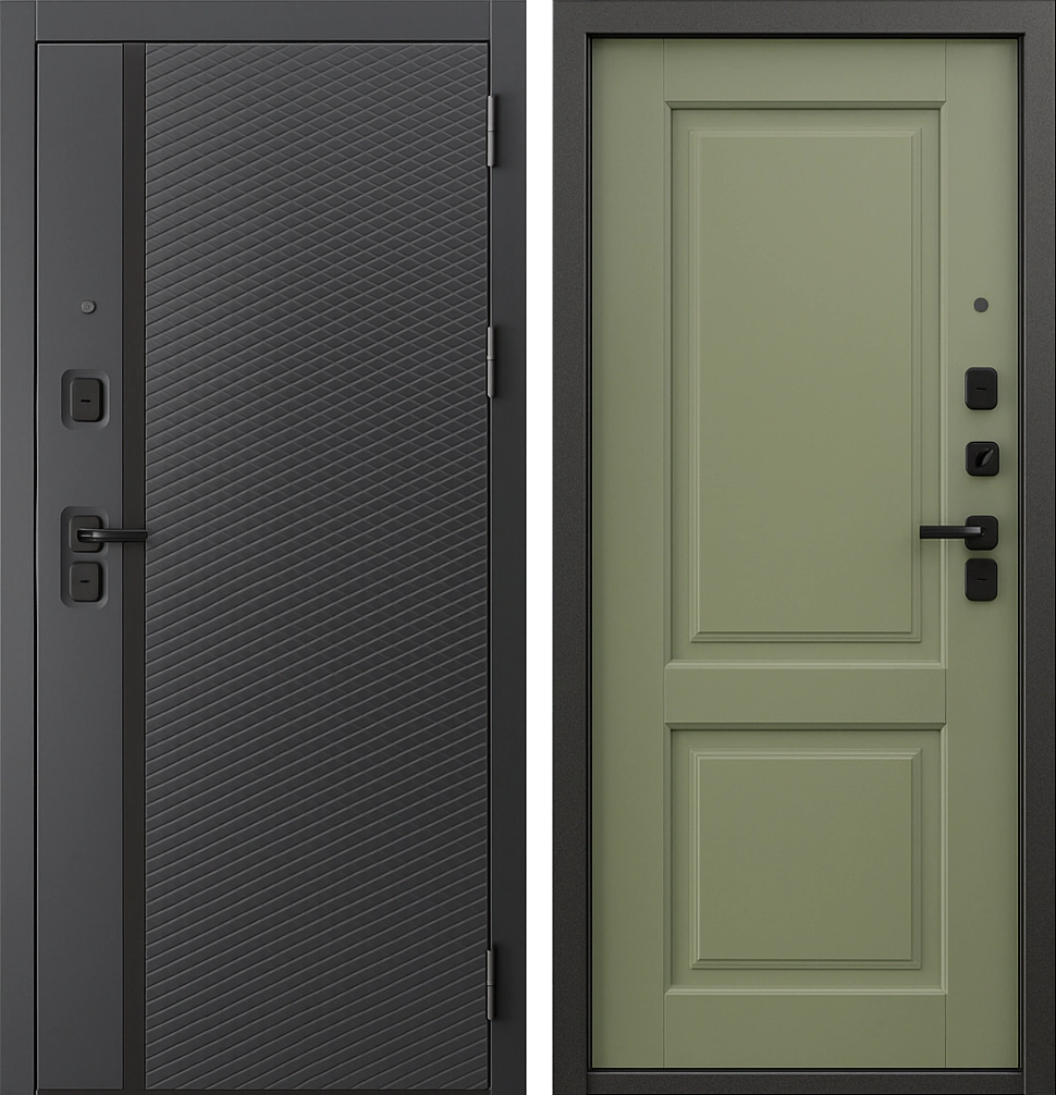 Входная дверь МДФ сетчатый с молдингом Антрацитово-серый Оливковый Прайд-К47