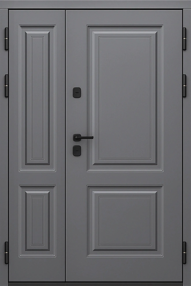 Входная двухстворчатая дверь МДФ гладкий Асфальт и Дуб молочный Прайд-К78
