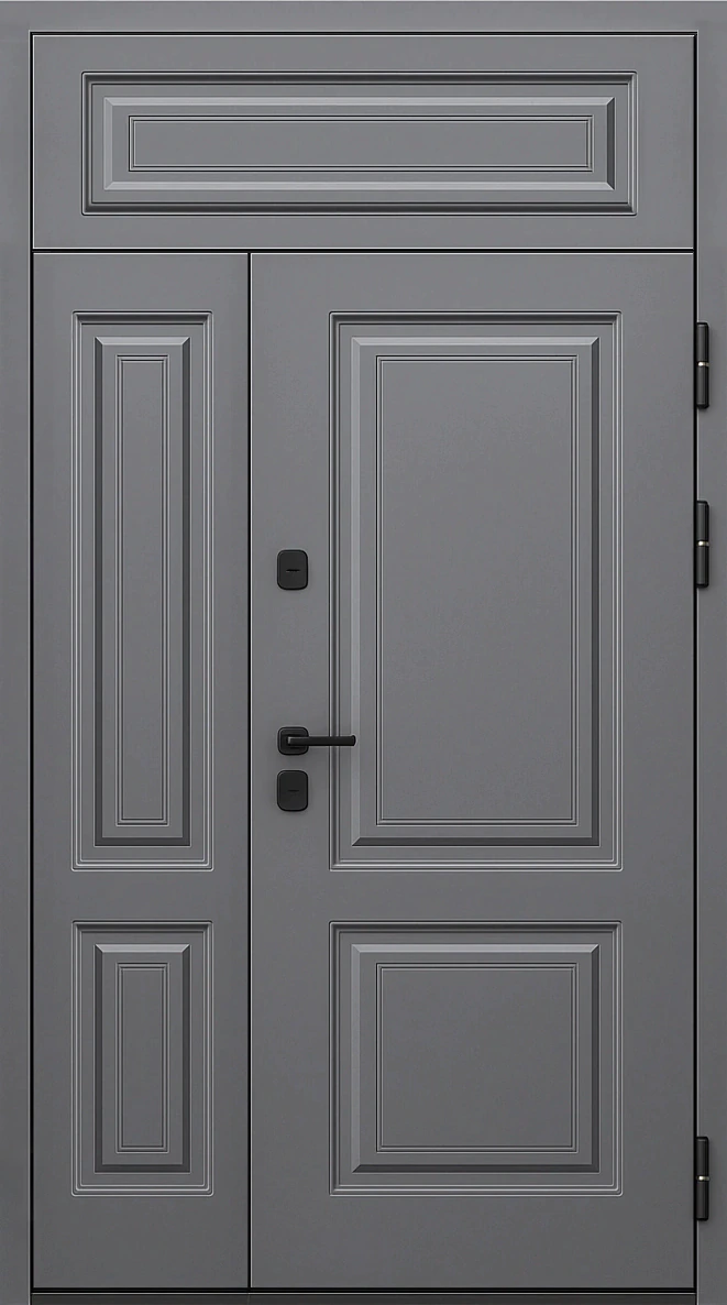 Входная дверь c боковой и верхней фрамугой МДФ гладкий Асфальт и Дуб молочный Прайд-К79