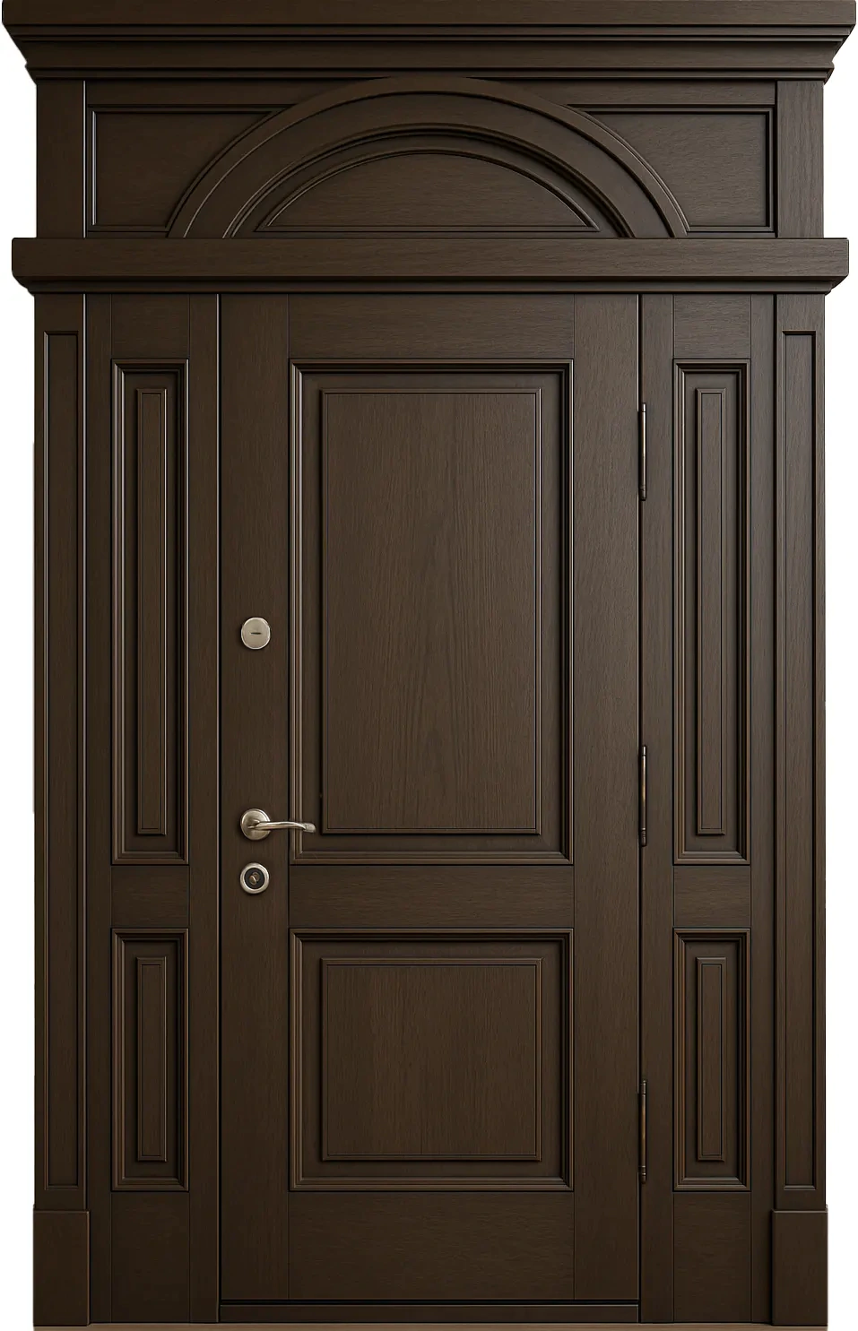 Входная дверь из массива с боковыми и верхними вставками Дуб Тёмный филенчатая Прайд-К90