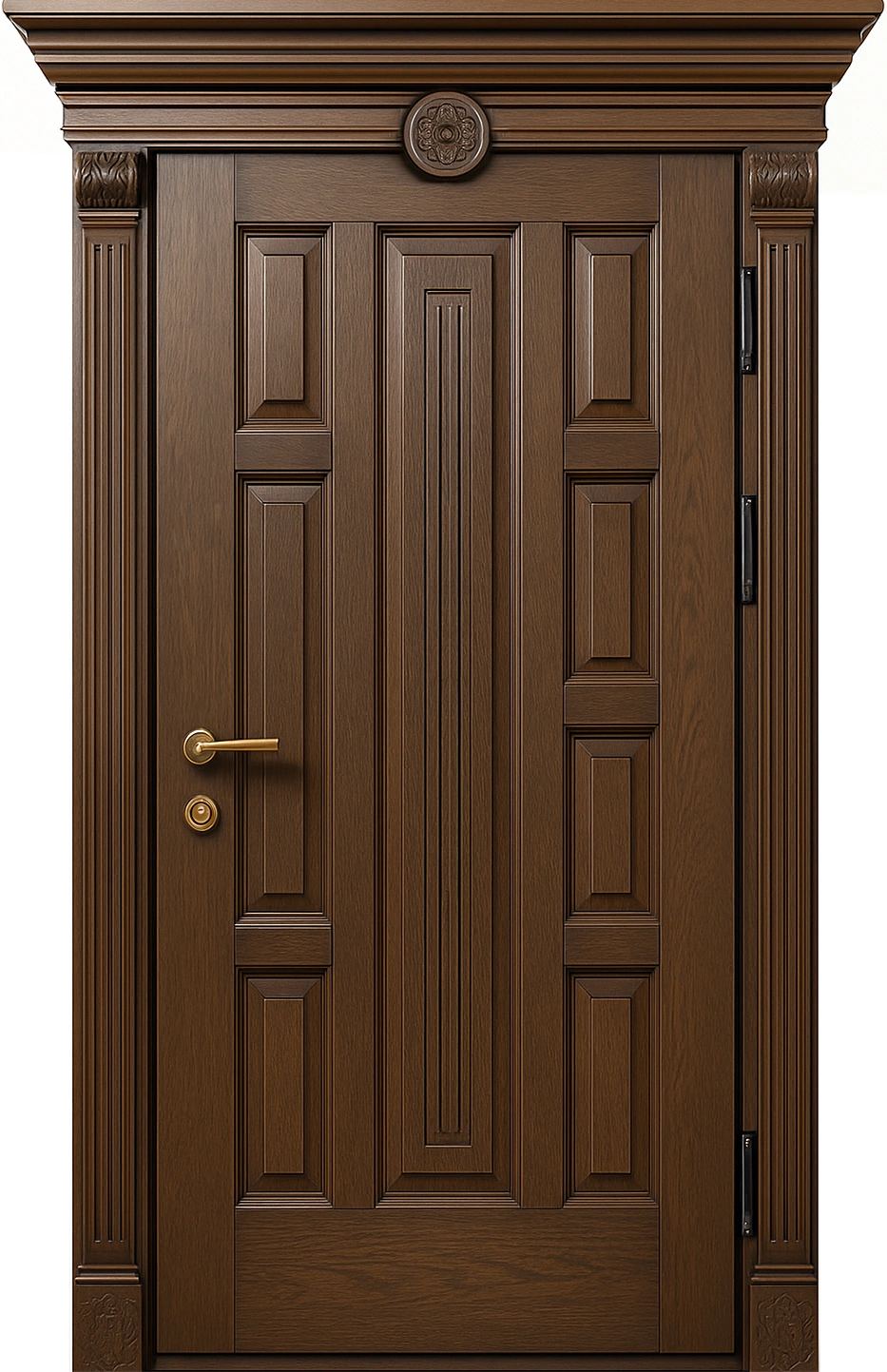 Входная дверь из массива дуба с сандриком под старину объёмный узор Прайд-К92