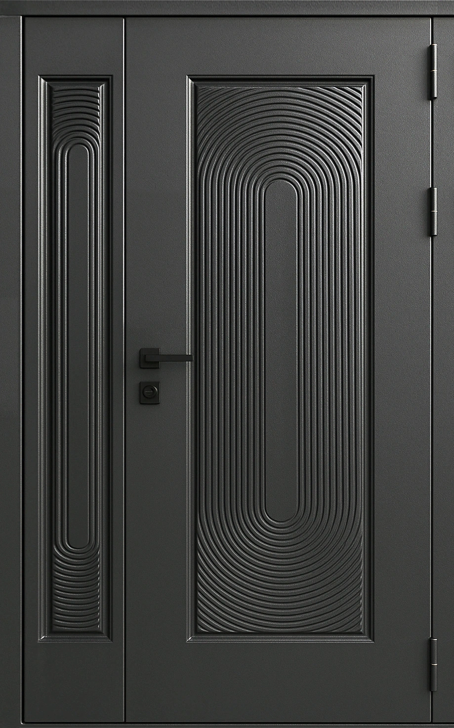 Входная дверь с давленным узором боковая фрамуга Чёрный Угольный RAL-7021 Райт-К37