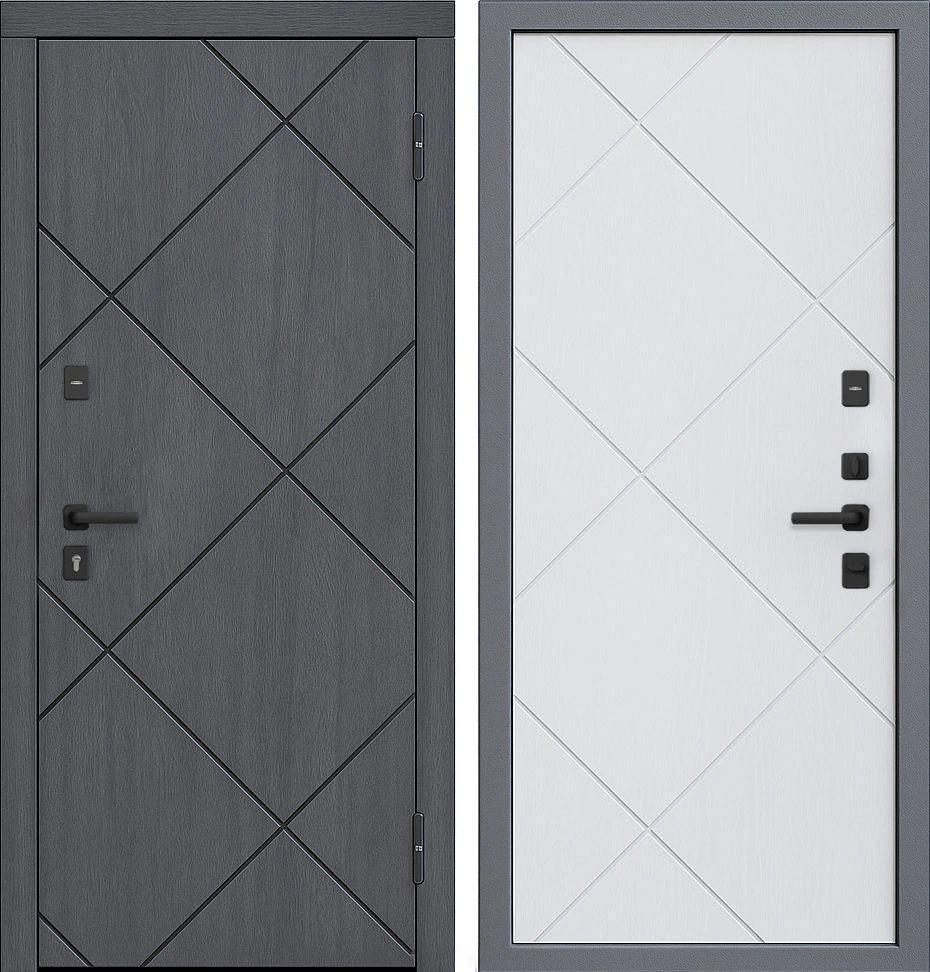 Дверь входная металлическая МДФ «Правильные формы» Сандал Серый Белый Райт-К52