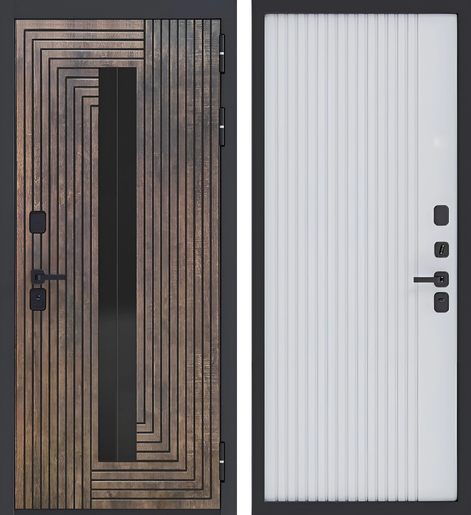 Входная дверь МДФ состаренный имитация рейки с молдингом Райт-К54