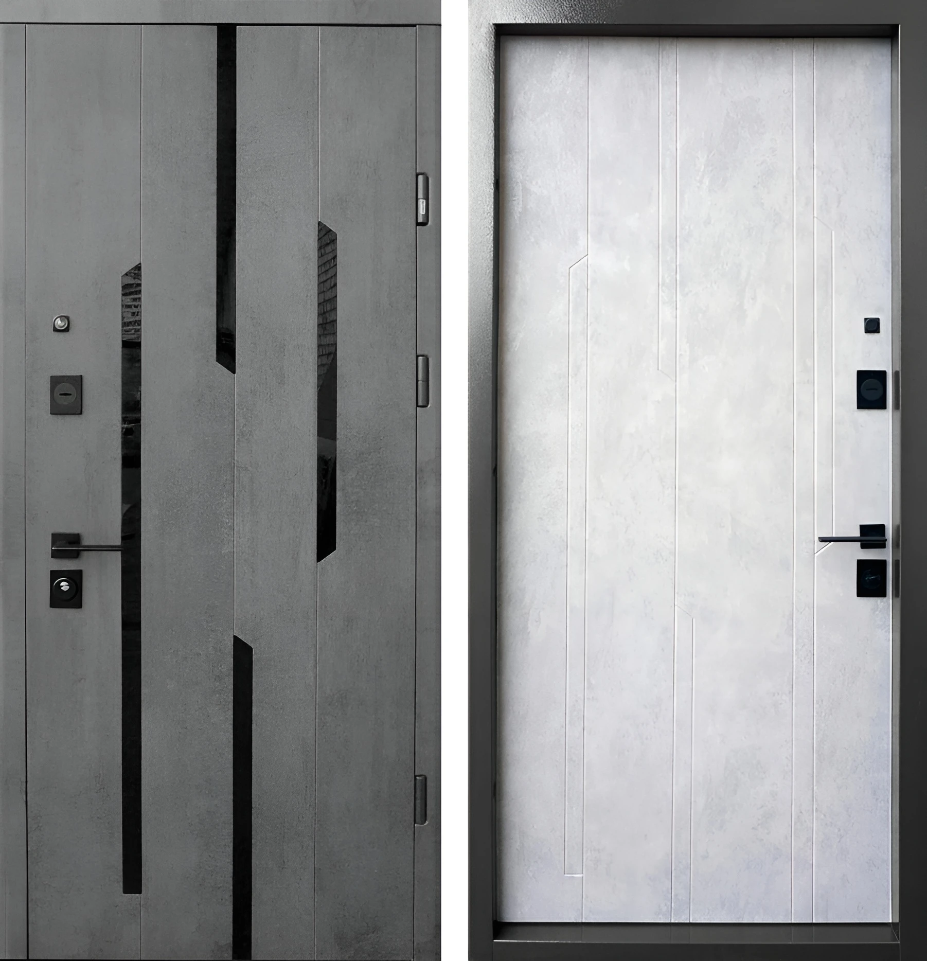 Входная дверь с молдингом Модерн МДФ Бетонный Стальной и Речной Перламутр Райт-К57