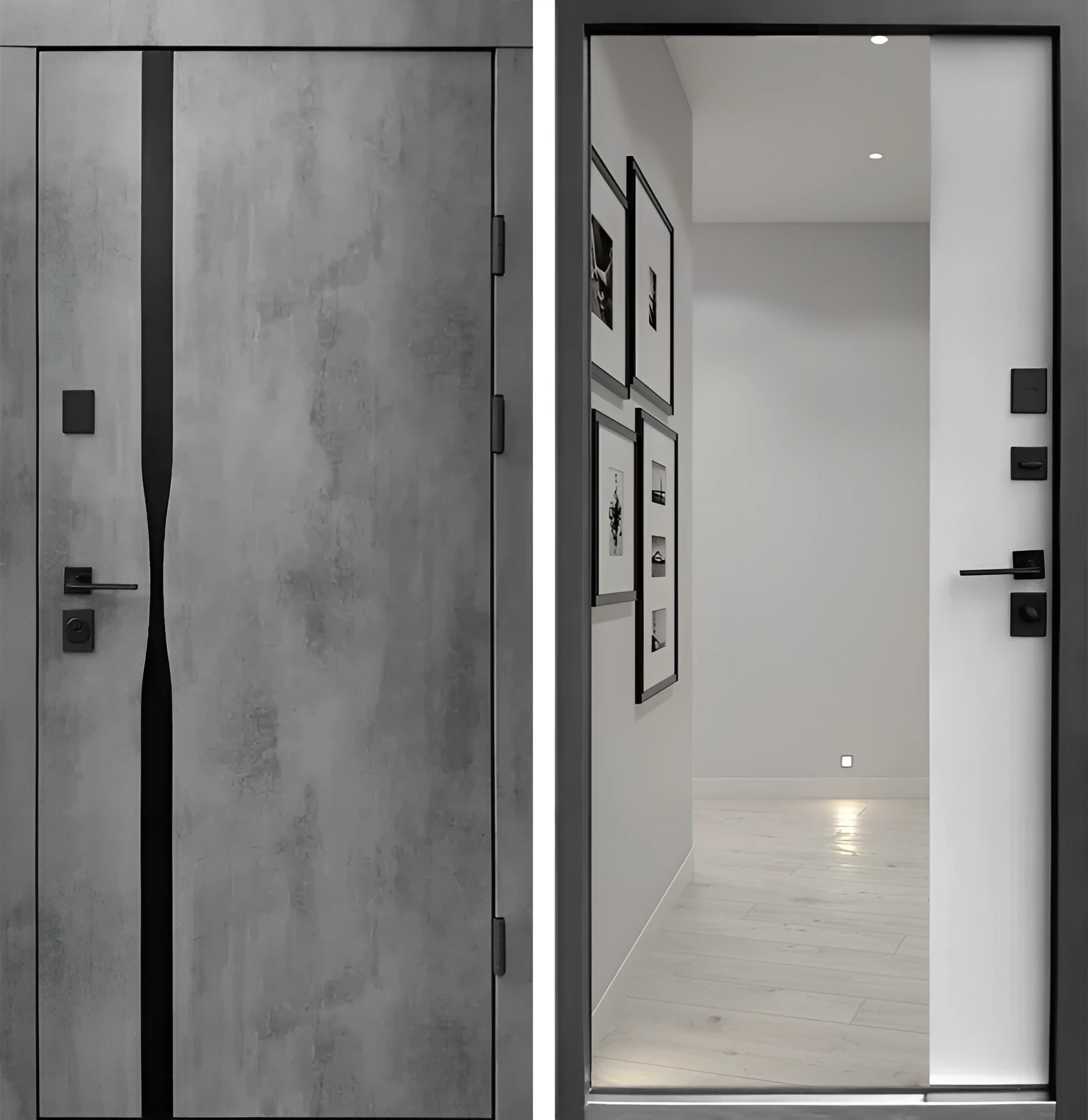 Входная дверь в стиле Лофт с большим зеркалом внутри и матовым молдингом Райт-К58