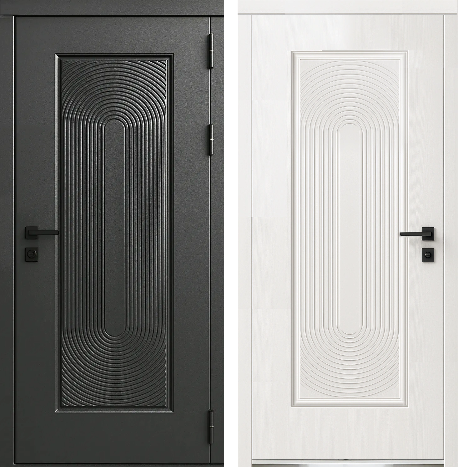 Входная дверь со штампованным узором и МДФ Угольный Кремовый Белый Райт-К72