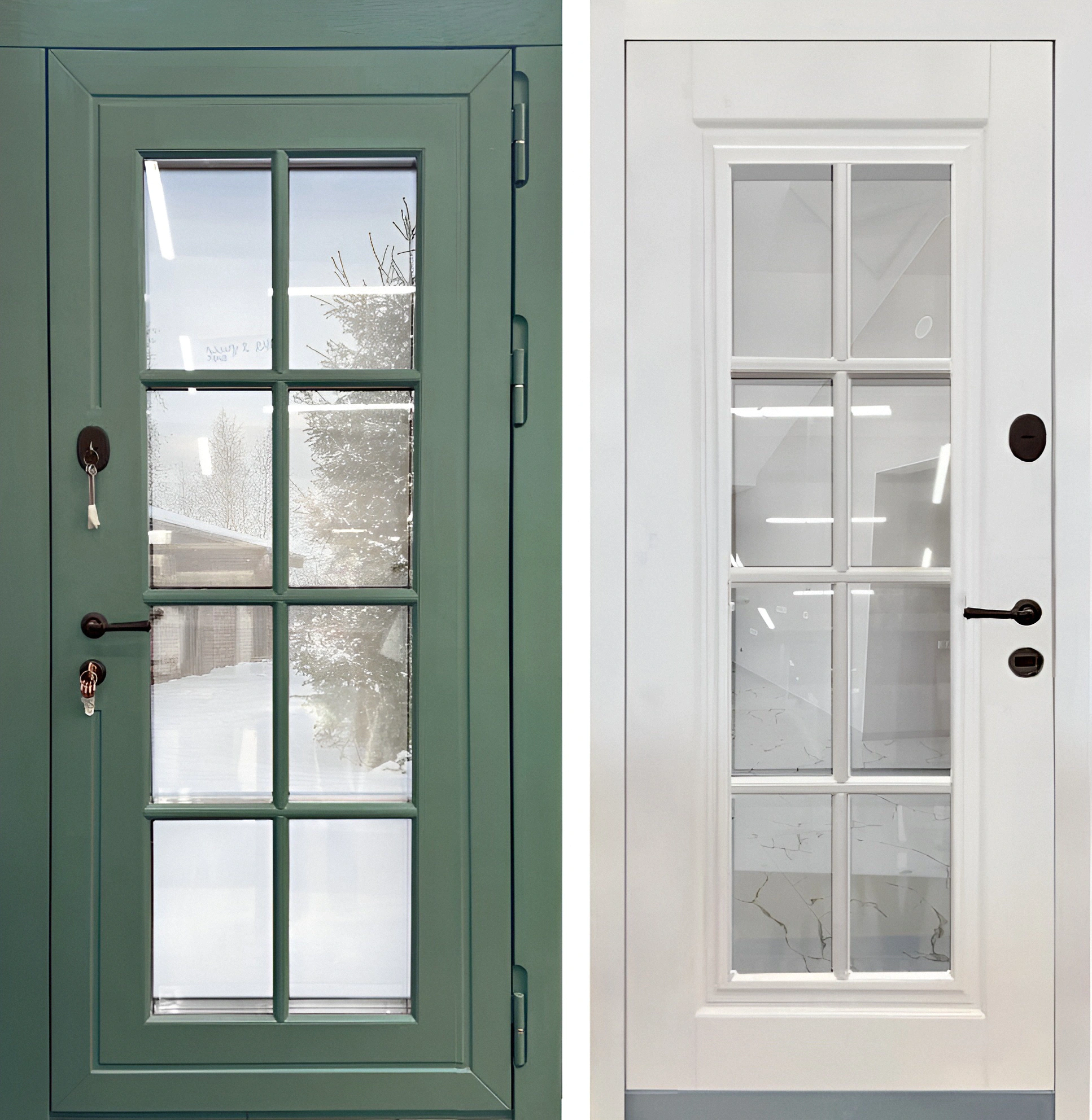 Входная белая дверь МДФ эмаль Тёмный Весенне-зелёный Белый Райт-К73